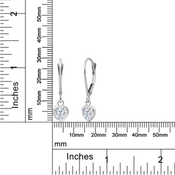 925 Sterling Silver 1.60 Cttw White Moissanite Heart Leverback Drop Earrings